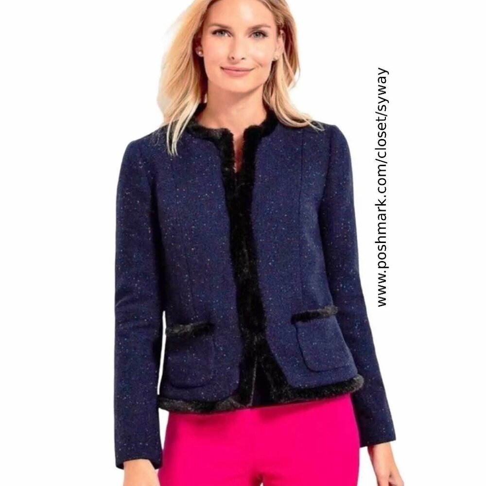 Talbots Tweed Jacket with Faux Fur Trim